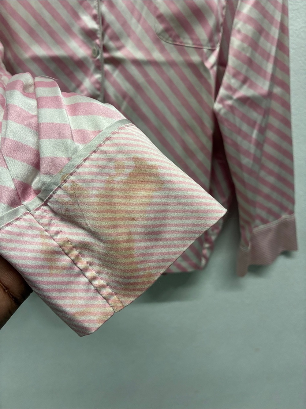 Victoria's Secret Pink And White Diagonal Stripe Long Sleeve Pajama Top - Picture 3 of 7